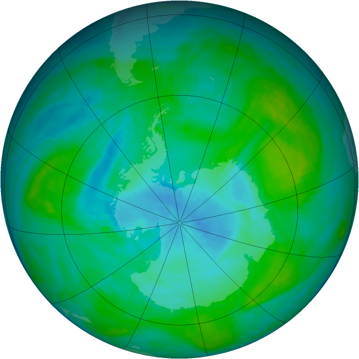 Antarctic ozone map for 11 February 1989